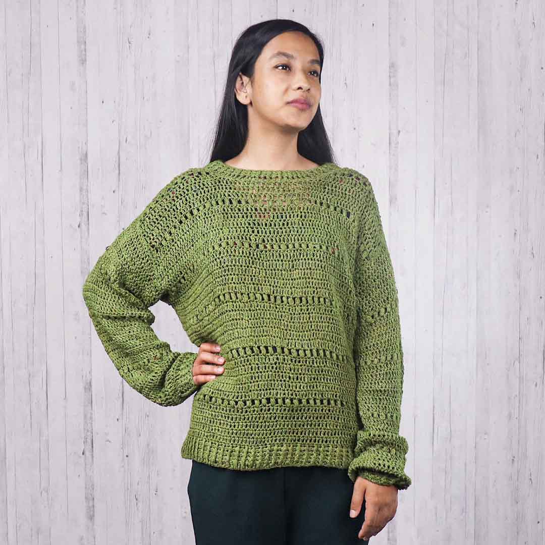Green crochet sweater clearance