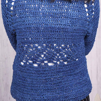 women's cardigan open crochet sweater blue colour