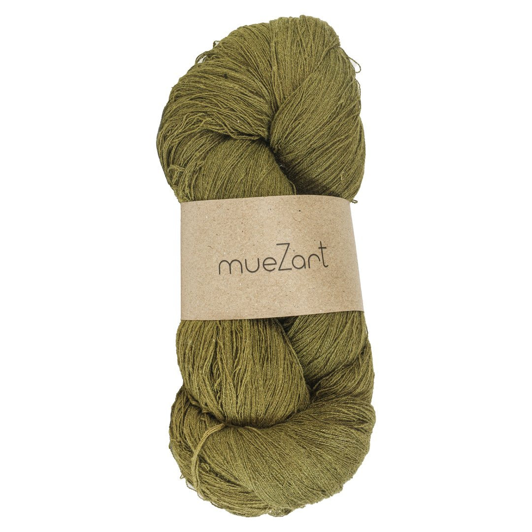 Eri silk naturally dyed Moss Green fine lace weight yarn | Muezart