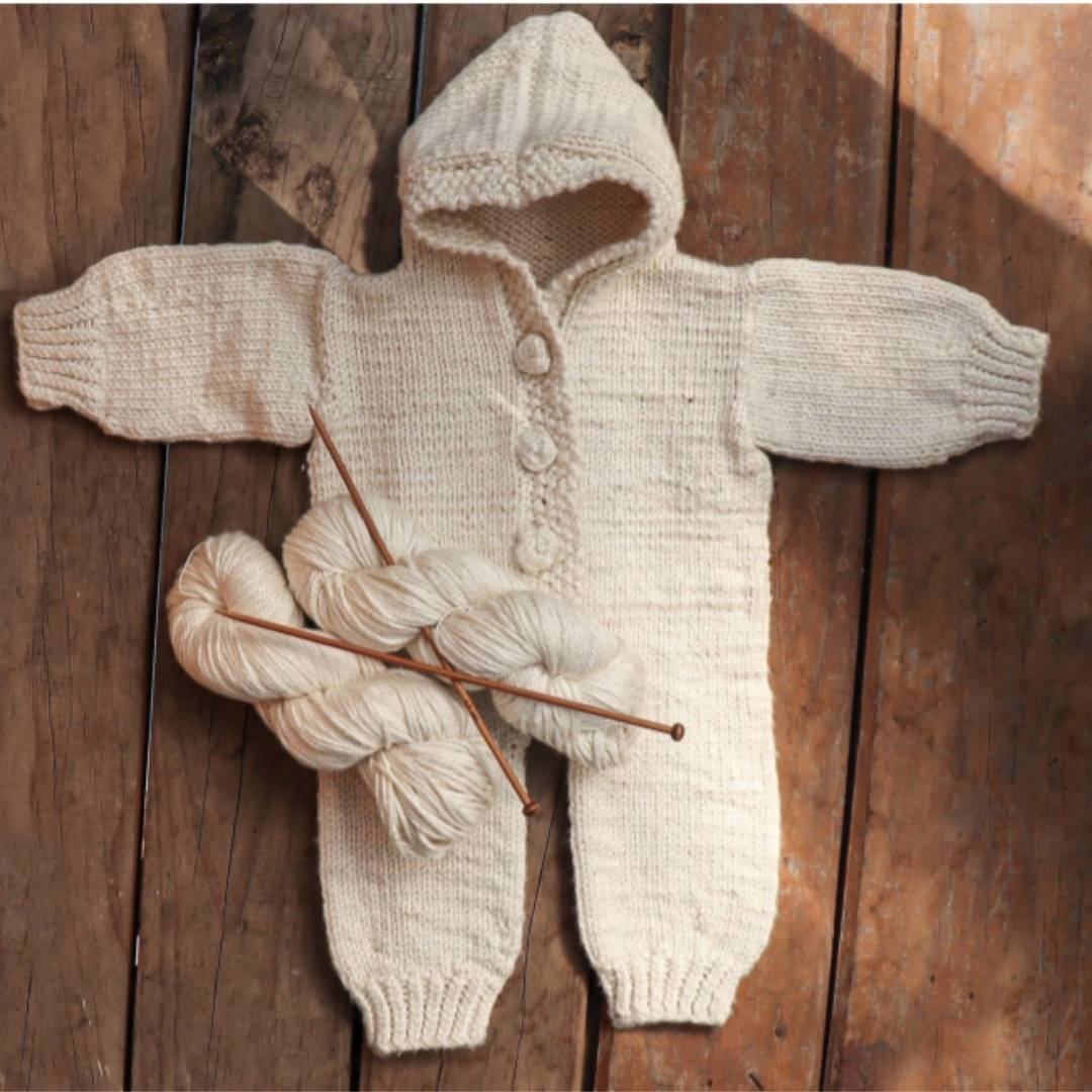 A Stockinette Hooded For Babies Made From Eri Silk - Donwload this Free Knitting Pattern Today!