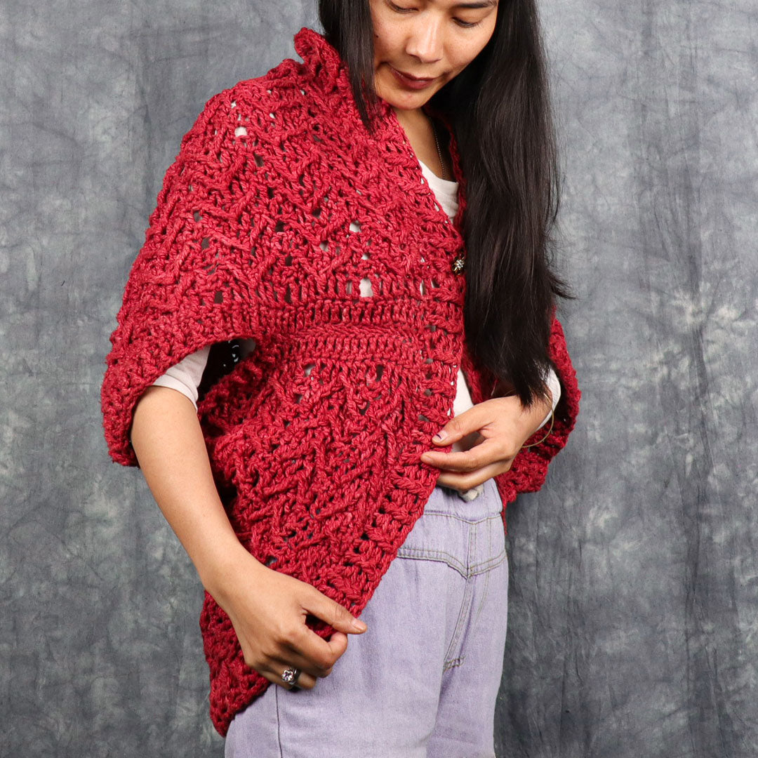 Ruby Red Eri Silk Shrug Crocheted Pattern