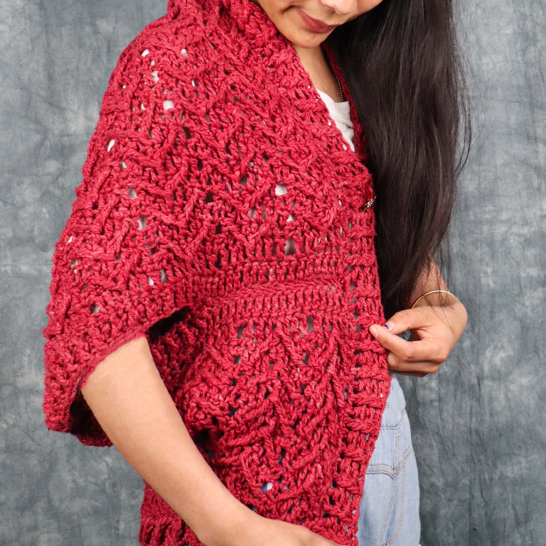 Ruby Red Eri Silk Shrug Crocheted Pattern